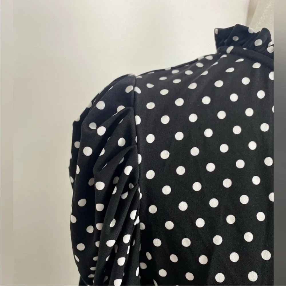 CeCe Black and White Polka Dot Puff Sleeve Blouse - Picture 5 of 6